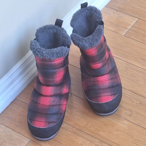 Eddie Bauer Red & Black Plaid Sherpa Lined Thermal Camp Boot Mid Calf Quilted 7 - Picture 3 of 16
